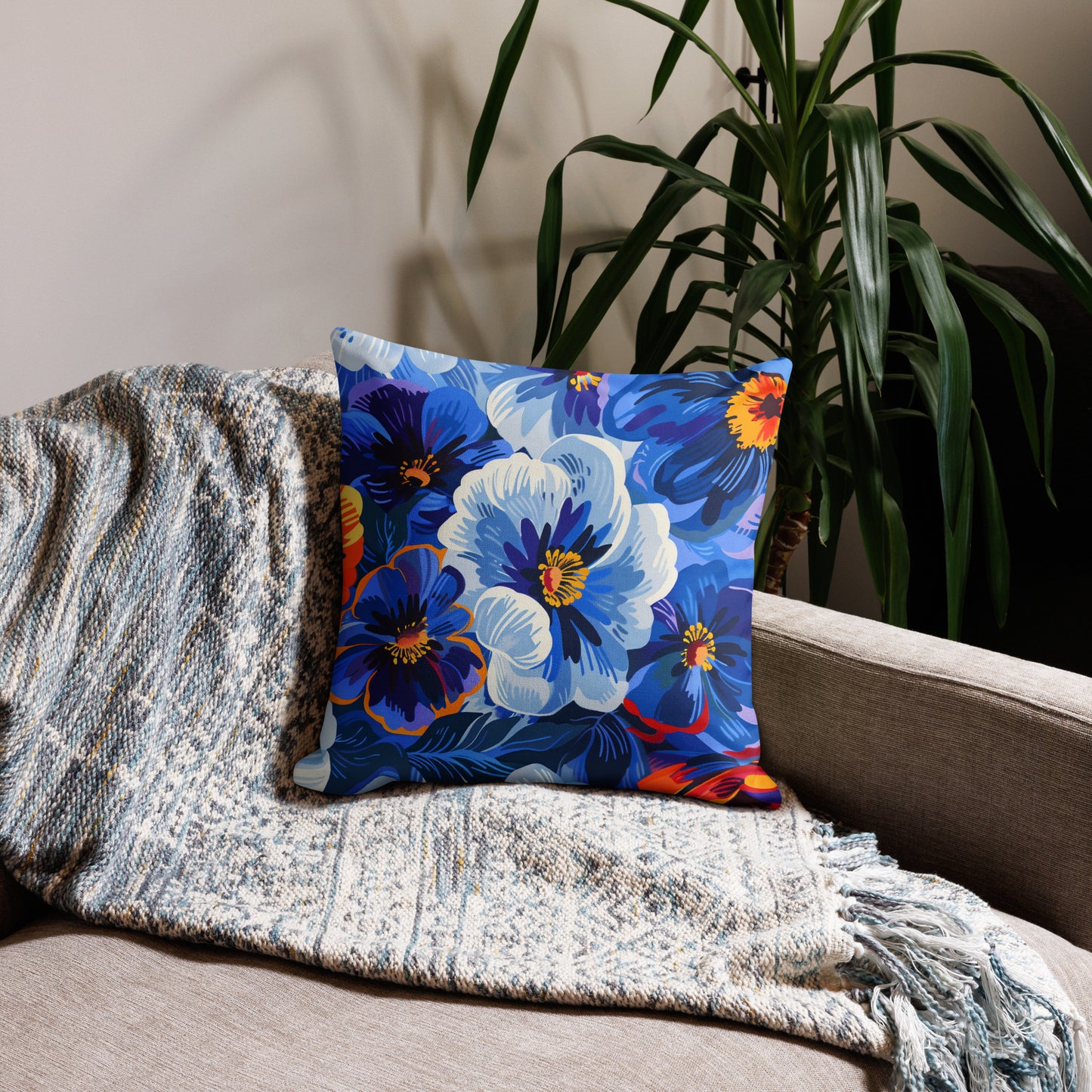 Azure Bloom - Premium Pillow