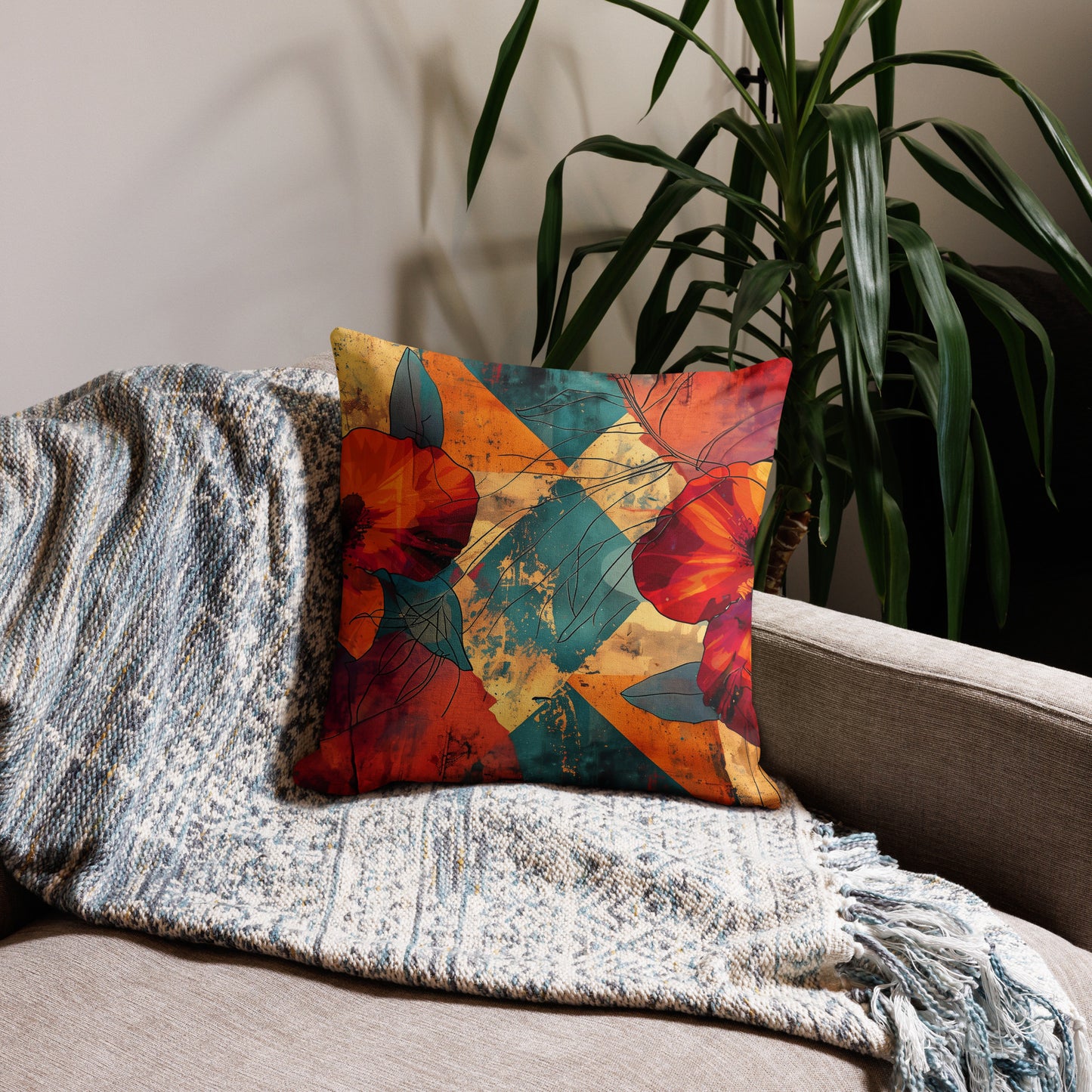 Abstract Floral Fusion - Premium Pillow