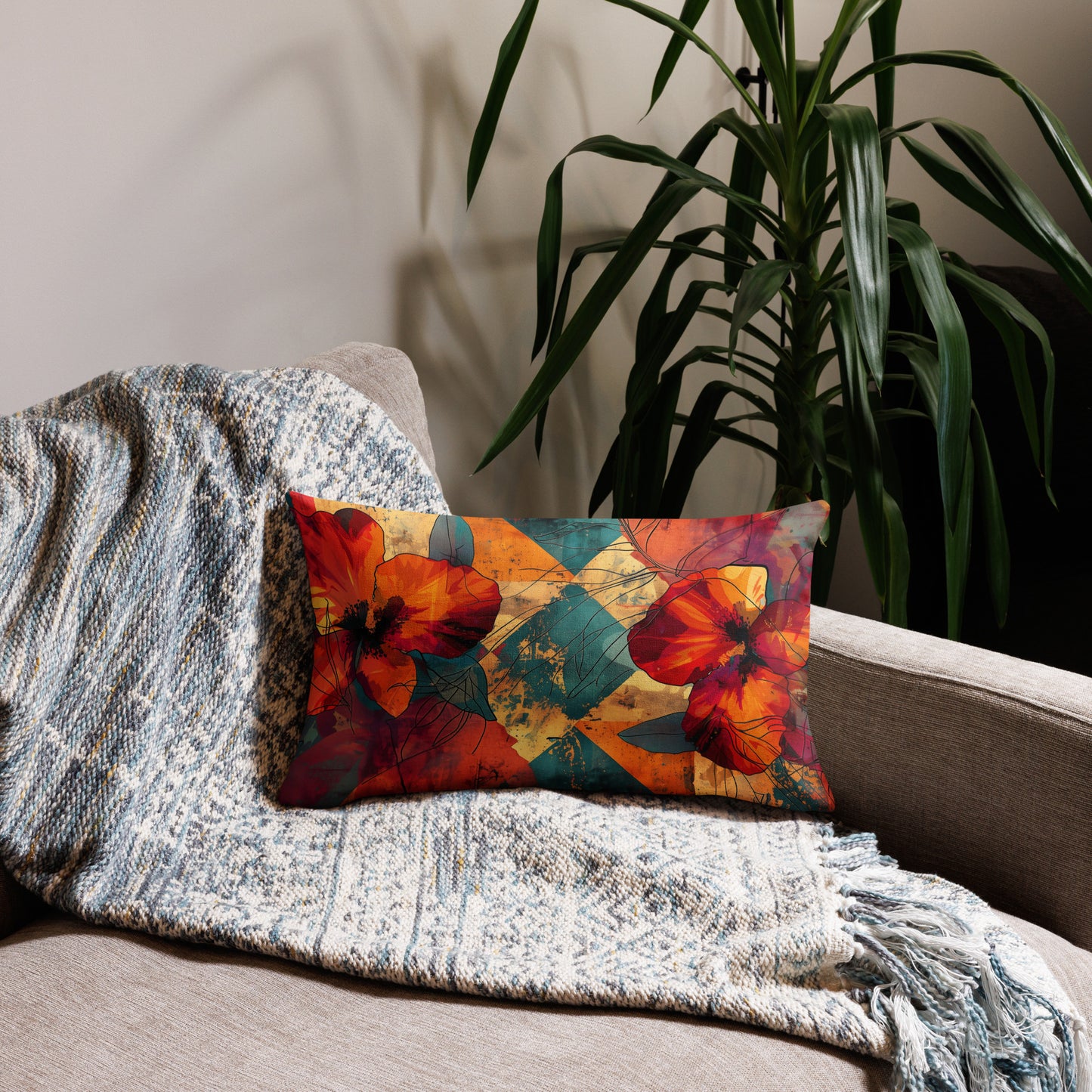 Abstract Floral Fusion - Premium Pillow