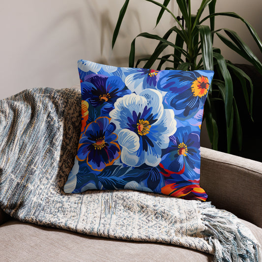 Azure Bloom - Premium Pillow