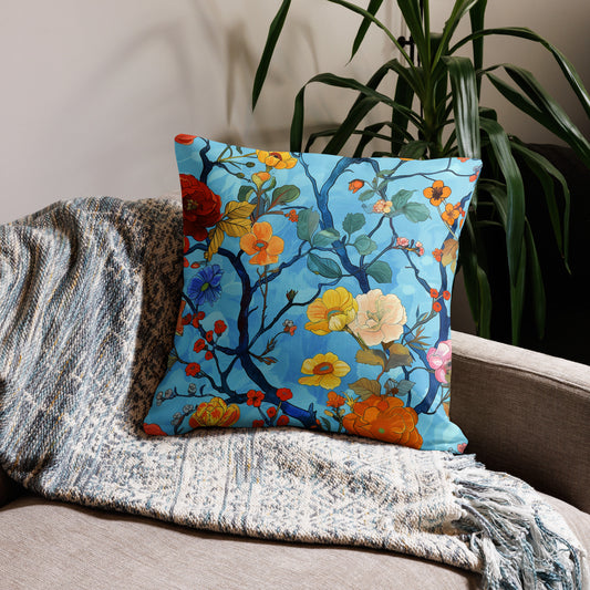 Blossoming Blues - Premium Pillow