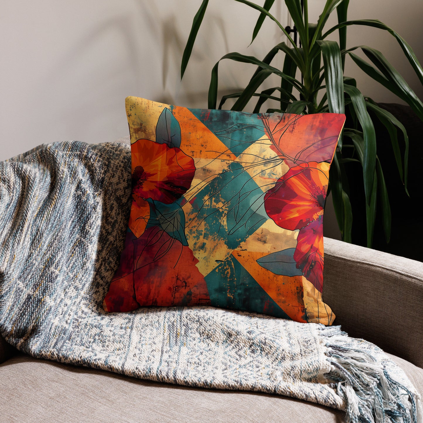 Abstract Floral Fusion - Premium Pillow